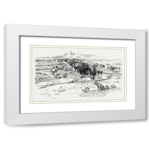 Natures Cattle, 1899 White Modern Wood Framed Art Print with Double Matting by Russell, Charles Marion
