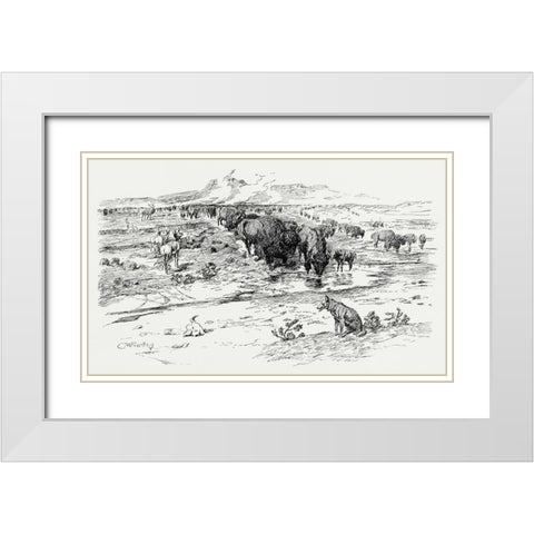 Natures Cattle, 1899 White Modern Wood Framed Art Print with Double Matting by Russell, Charles Marion