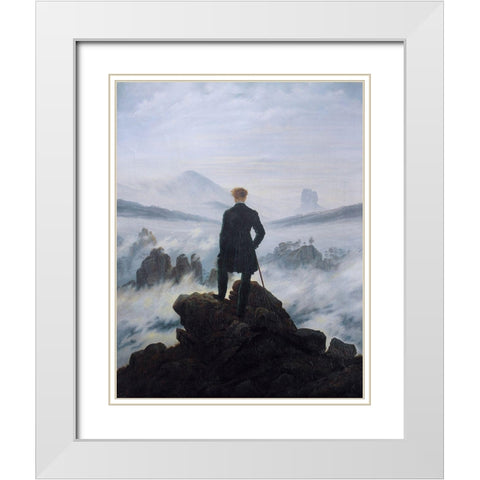 Wanderer Above the Sea of Fog White Modern Wood Framed Art Print with Double Matting by Friedrich, Caspar David