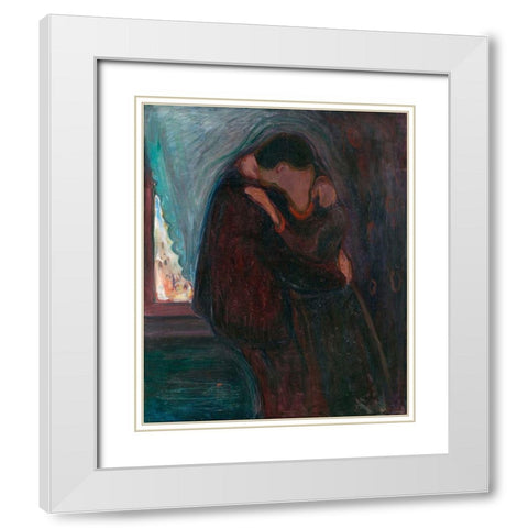 The Kiss, 1897 White Modern Wood Framed Art Print with Double Matting by Munch, Edvard