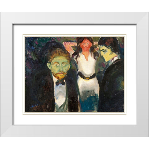 Jealousy, 1907 White Modern Wood Framed Art Print with Double Matting by Munch, Edvard