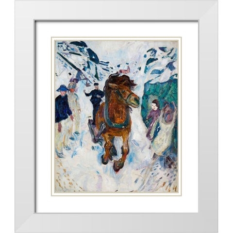 Galloping Horse, 1910-1912 White Modern Wood Framed Art Print with Double Matting by Munch, Edvard