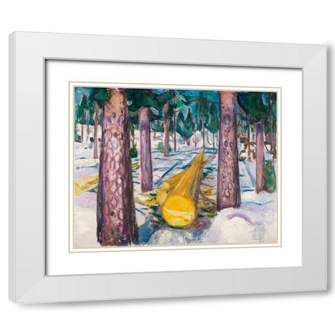 The Yellow Log, 1912 White Modern Wood Framed Art Print with Double Matting by Munch, Edvard