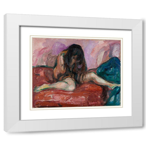 Weeping Nude. 1913-1914 White Modern Wood Framed Art Print with Double Matting by Munch, Edvard