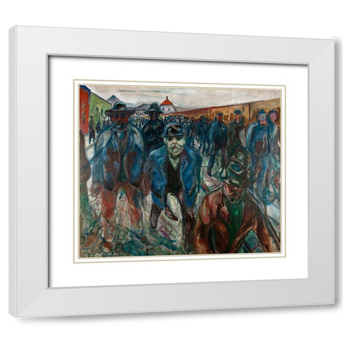 Workers on their Way Home, 1913-1914 White Modern Wood Framed Art Print with Double Matting by Munch, Edvard