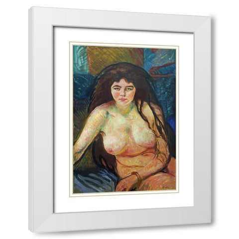 Female Nude; The Beast, 1902 White Modern Wood Framed Art Print with Double Matting by Munch, Edvard
