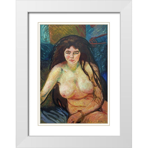 Female Nude; The Beast, 1902 White Modern Wood Framed Art Print with Double Matting by Munch, Edvard