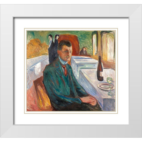 Self-Portrait with a Bottle of Wine, 1906 White Modern Wood Framed Art Print with Double Matting by Munch, Edvard