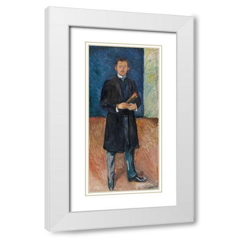 Self-Portrait with Brushes, 1904 White Modern Wood Framed Art Print with Double Matting by Munch, Edvard