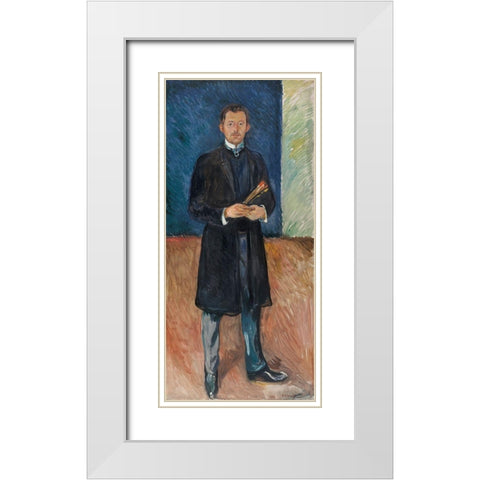 Self-Portrait with Brushes, 1904 White Modern Wood Framed Art Print with Double Matting by Munch, Edvard