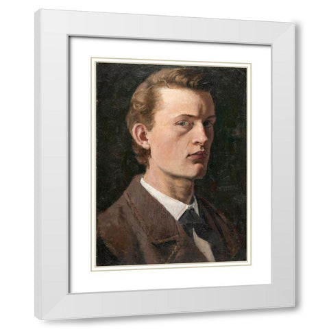 Self-Portrait , 1882 White Modern Wood Framed Art Print with Double Matting by Munch, Edvard