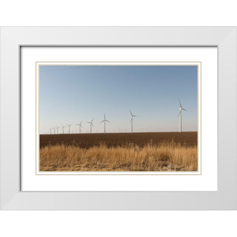 A wind-turbine farm near the city of Snyder in Scurry County, TX White Modern Wood Framed Art Print with Double Matting by Highmith, Carol