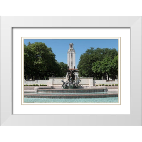 Littlefield Fountain at the University of Texas at Austin, with the historic University of Texas Tow White Modern Wood Framed Art Print with Double Matting by Highmith, Carol