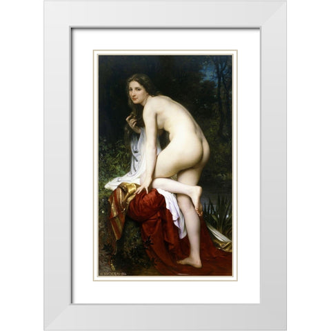 Baigneuse White Modern Wood Framed Art Print with Double Matting by Bouguereau, William-Adolphe