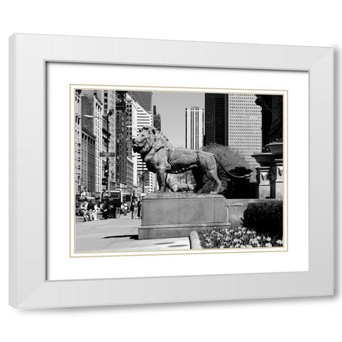 Edward Kemeys guardian lions stand before the Art Institute of Chicago Illinois White Modern Wood Framed Art Print with Double Matting by Highsmith, Carol