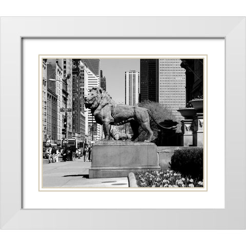 Edward Kemeys guardian lions stand before the Art Institute of Chicago Illinois White Modern Wood Framed Art Print with Double Matting by Highsmith, Carol