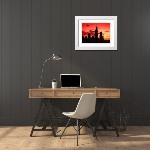 Chicago silhouette Chicago Illinois White Modern Wood Framed Art Print with Double Matting by Highsmith, Carol