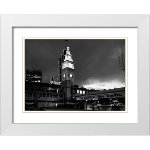 Ferry Building at night San Francisco California White Modern Wood Framed Art Print with Double Matting by Highsmith, Carol