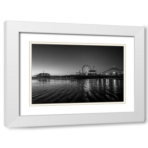 Santa Monica Pier at Sunset California Black and White White Modern Wood Framed Art Print with Double Matting by Highsmith, Carol