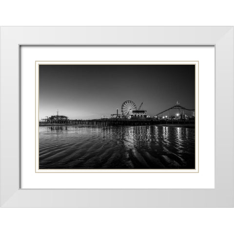 Santa Monica Pier at Sunset California Black and White White Modern Wood Framed Art Print with Double Matting by Highsmith, Carol