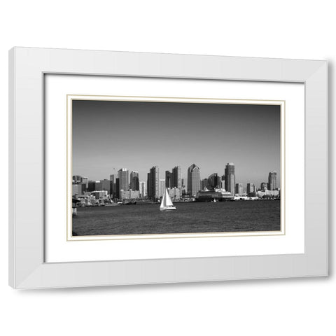 Skyline of San Diego California Black and White White Modern Wood Framed Art Print with Double Matting by Highsmith, Carol