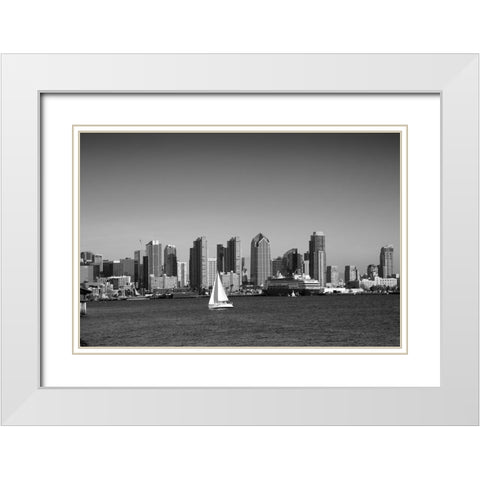 Skyline of San Diego California Black and White White Modern Wood Framed Art Print with Double Matting by Highsmith, Carol