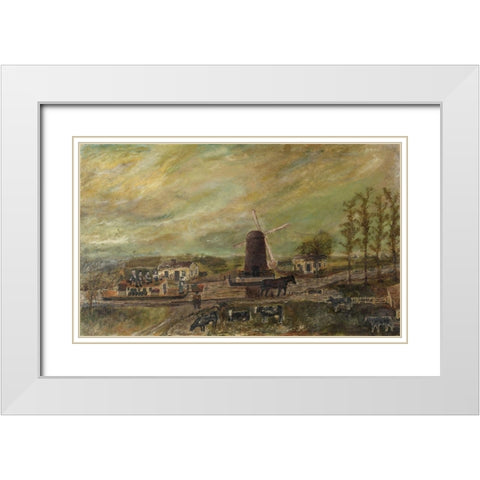 The Windmill White Modern Wood Framed Art Print with Double Matting by Case, Frank E