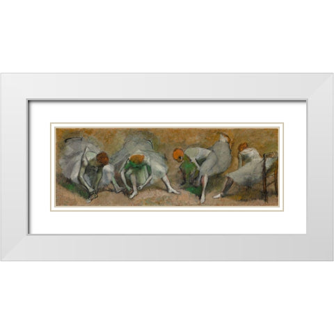 Frieze of Dancers White Modern Wood Framed Art Print with Double Matting by Degas, Edgar