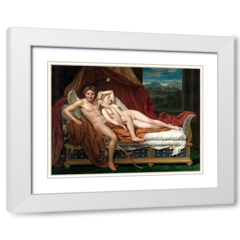 Cupid and Psyche White Modern Wood Framed Art Print with Double Matting by David, Jacques Louis