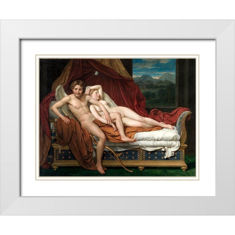 Cupid and Psyche White Modern Wood Framed Art Print with Double Matting by David, Jacques Louis