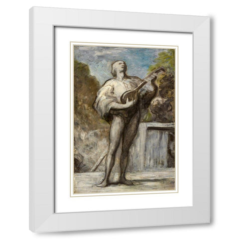 The Troubadour White Modern Wood Framed Art Print with Double Matting by Daumier, Honore