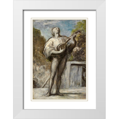 The Troubadour White Modern Wood Framed Art Print with Double Matting by Daumier, Honore