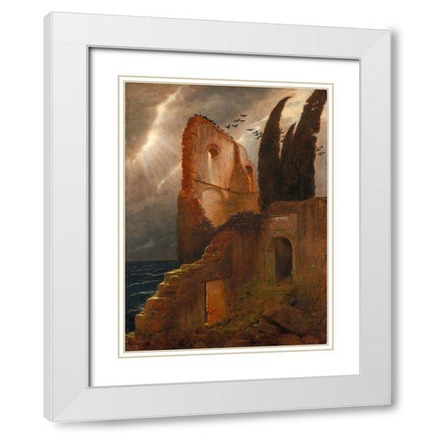 Ruin by the Sea White Modern Wood Framed Art Print with Double Matting by Bocklin, Arnold