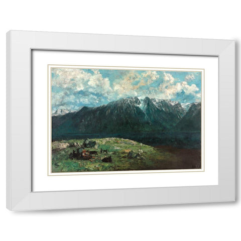 Panoramic View of the Alps, Les Dents du Midi White Modern Wood Framed Art Print with Double Matting by Courbet, Gustave