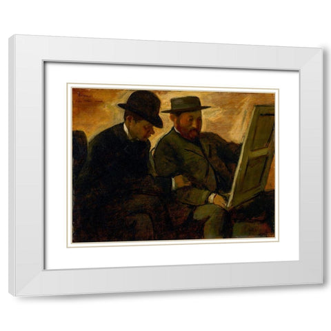 Paul Lafond and Alphonse Cherfils Examining a Painting White Modern Wood Framed Art Print with Double Matting by Degas, Edgar