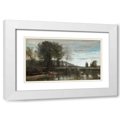 Pond at Ville-dAvray White Modern Wood Framed Art Print with Double Matting by Corot, Jean Baptiste Camille