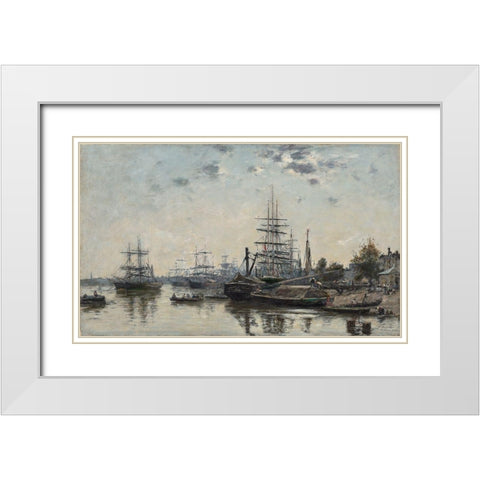 View of Bordeaux, from the Quai des Chartrons White Modern Wood Framed Art Print with Double Matting by Boudin, Eugene