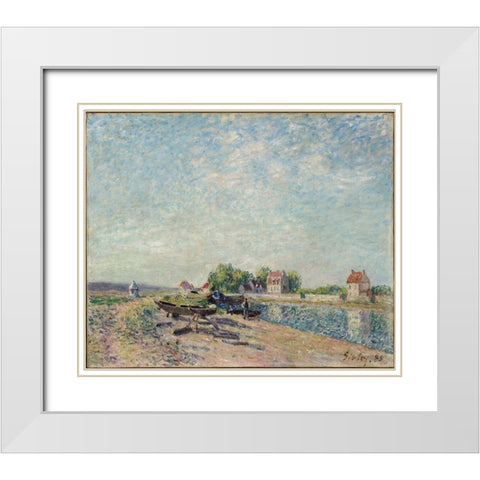Saint-Mammes, Loing Canal White Modern Wood Framed Art Print with Double Matting by Sisley, Alfred