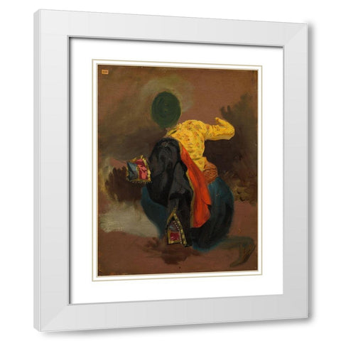 Figure in Turkish Costume White Modern Wood Framed Art Print with Double Matting by Delacroix, Eugene
