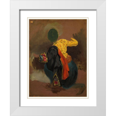 Figure in Turkish Costume White Modern Wood Framed Art Print with Double Matting by Delacroix, Eugene