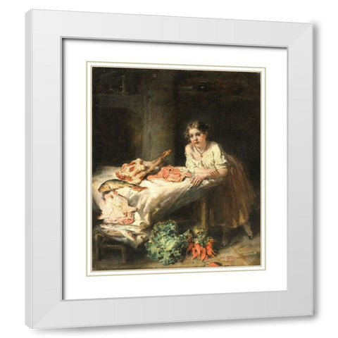 The Bourgeois Kitchen White Modern Wood Framed Art Print with Double Matting by Tassaert, Octave