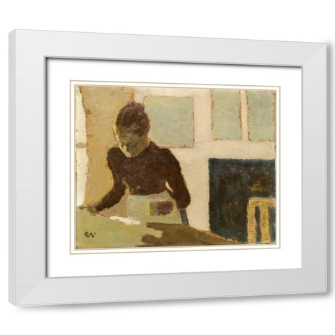 Laundress White Modern Wood Framed Art Print with Double Matting by Vuillard, Edouard