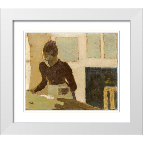 Laundress White Modern Wood Framed Art Print with Double Matting by Vuillard, Edouard