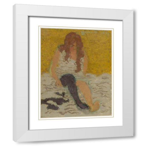 Woman Putting on Her Stockings White Modern Wood Framed Art Print with Double Matting by Bonnard, Pierre