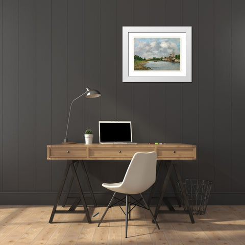 View of the Port of Saint-Valery-sur-Somme White Modern Wood Framed Art Print with Double Matting by Boudin, Eugene