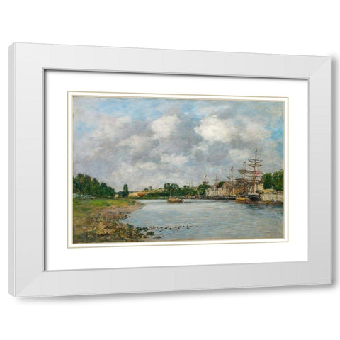 View of the Port of Saint-Valery-sur-Somme White Modern Wood Framed Art Print with Double Matting by Boudin, Eugene