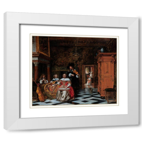 Portrait of a Family Playing Music White Modern Wood Framed Art Print with Double Matting by Hooch, Pieter de