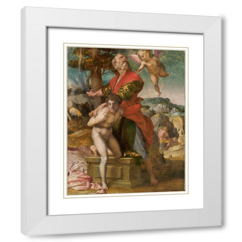 The Sacrifice of Isaac White Modern Wood Framed Art Print with Double Matting by Sarto, Andrea del