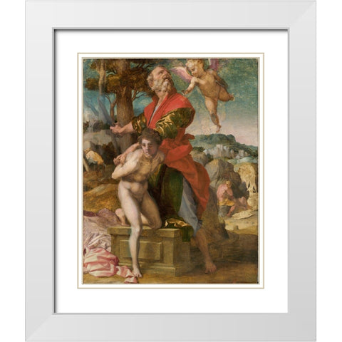 The Sacrifice of Isaac White Modern Wood Framed Art Print with Double Matting by Sarto, Andrea del