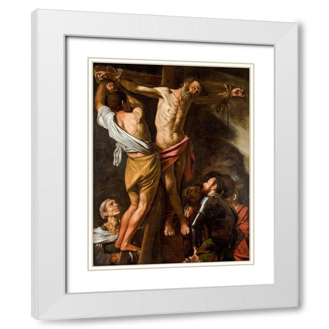 The Crucifixion of Saint Andrew White Modern Wood Framed Art Print with Double Matting by Caravaggio